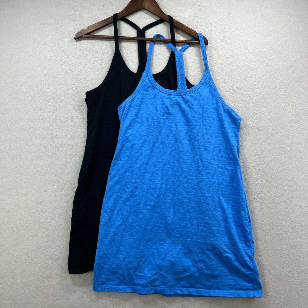 J.Crew Slub Cotton Racerback Tank Top Women M Blue Black Bundle 2‎ Pack Casual